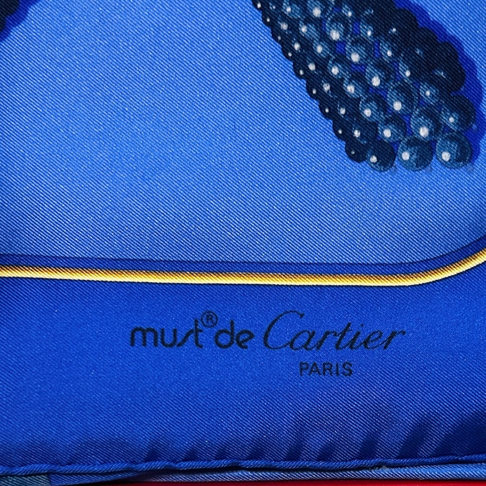 Cartier Blue Silk Scarf In Box With COA - Gorgeous EUC (32.5” x 32.5”) - Picture 7 of 8